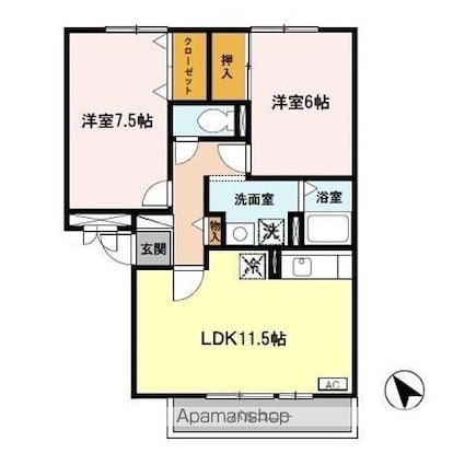 メルベーユ吉兆　Ａ棟[2LDK/58.54m2]の間取図