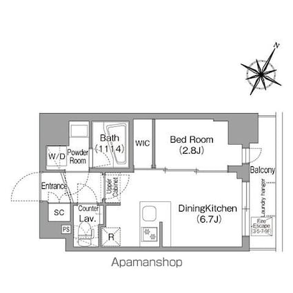 東京都中野区本町６丁目[1DK/25.51m2]の間取図