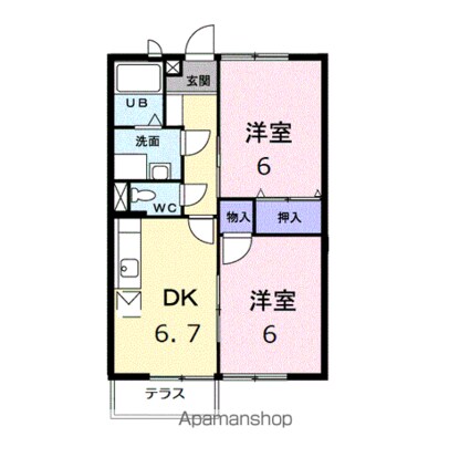 ソレアードＴ[2DK/46.13m2]の間取図