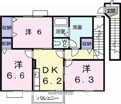 サンフラワー　Ｂ[3DK/63.65m2]の間取図