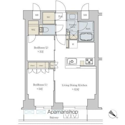 Ｂｒｉｌｌｉａ　ｉｓｔ　文京六義園[2LDK/47.94m2]の間取図