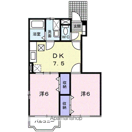 ロイヤルコート春日　Ａ棟[2DK/44.39m2]の間取図