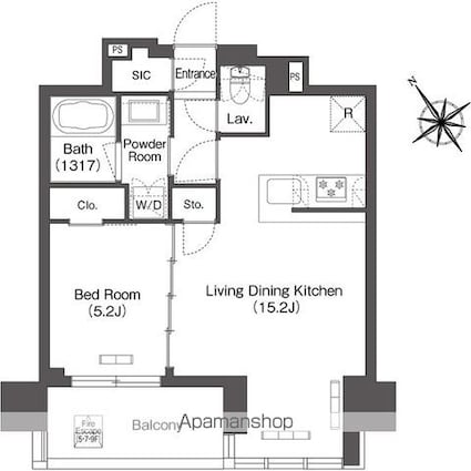コンフォリア芝浦ＭＯＫＵ[1LDK/47.08m2]の間取図