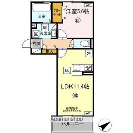 ＷＭ新八代　Ｂ棟[1LDK/42.62m2]の間取図