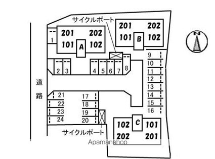 ハーミテージ　Ｃ棟[2LDK/61.6m2]の配置図