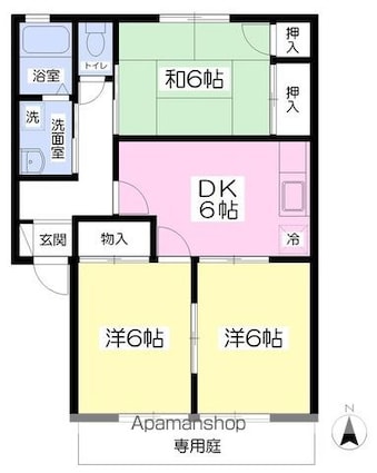 コーポパークサイド　Ｆ棟[3DK/53.45m2]の間取図