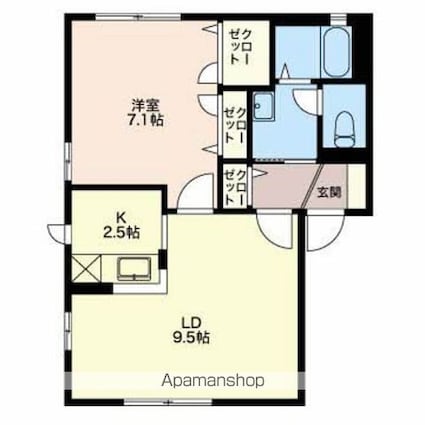 クロワール見附久保Ｄ[1LDK/44.73m2]の間取図