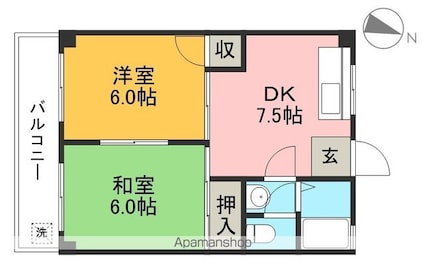 コーポミルキーウェイⅡ[2DK/36m2]の間取図