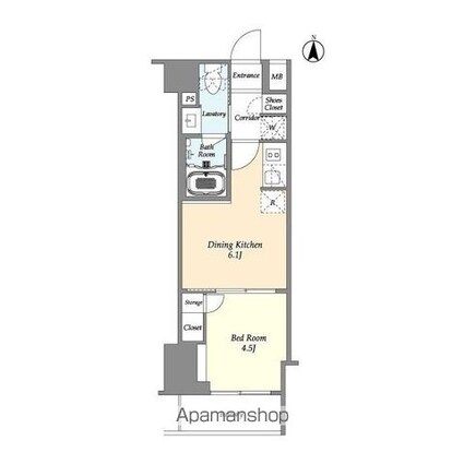 アジュールテラス東陽町[1DK/26.36m2]の間取図