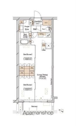 ブランシエスタ目黒中央町[2LDK/52.75m2]の間取図