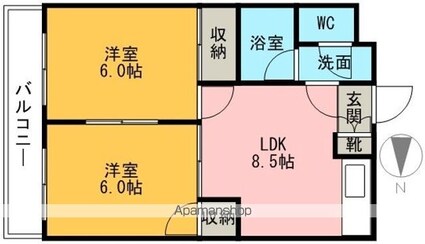 愛媛県松山市辻町[1LDK/42.48m2]の間取図