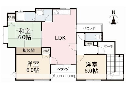 シブヤコーポ花の宮西棟[3LDK/60m2]の間取図