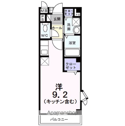 山梨県甲府市新田町[1K/25.25m2]の間取図