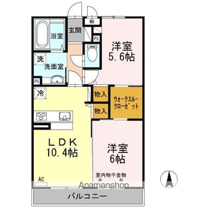 サンフラワー広田　Ｂ[2LDK/53.74m2]の間取図