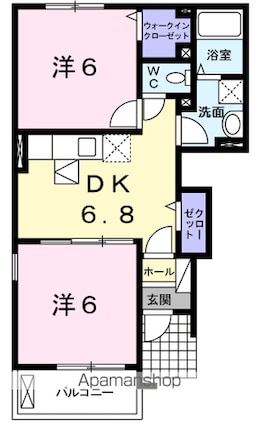シャトレ・ルミエール[2DK/44.75m2]の間取図