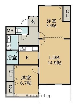 ウイング河和[2LDK/65.88m2]の間取図
