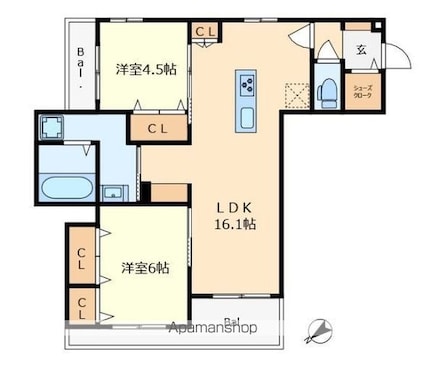 Ｌｕｍｉｅｒｅ　ｄｕ　ｓｏｌｅｉｌ[2LDK/60.55m2]の間取図