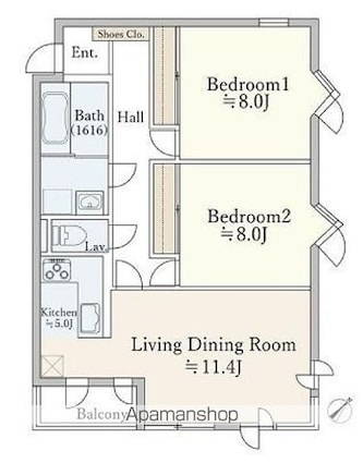 東京都文京区西片２丁目[2LDK/74.02m2]の間取図