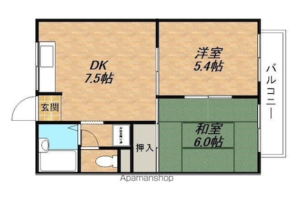滋賀県東近江市市子殿町[2DK/43.74m2]の間取図