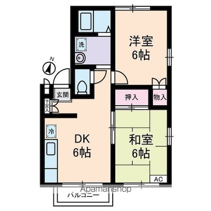 エステートピア・ｕ１号棟[2DK/44.71m2]の間取図