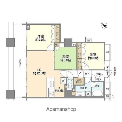 Ｂｒｉｌｌｉａ　Ｍａｒｅ　有明　ＴＯＷＥＲ＆ＧＡＲＤＥＮ[3LDK/77.65m2]の間取図