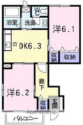 レジデンスＫ　Ⅱ[2DK/46.92m2]の間取図
