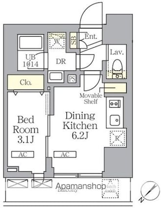 プライムガーデン大森[1DK/25.3m2]の間取図