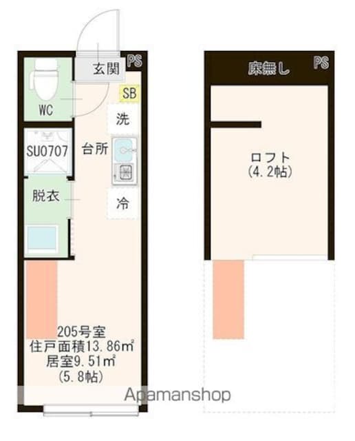 ハーモニーテラス見次公園[1R/13.86m2]の間取図