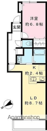コンフォート世田谷[1LDK/43.21m2]の間取図