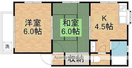 ハナワイエローハイツ[2K/34.02m2]の間取図
