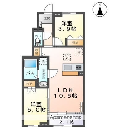 （仮称）向中野道明アパート工事[2LDK/50.04m2]の間取図