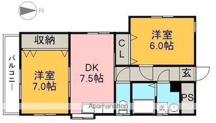 毛利ヶ丘Ｒｕｈｅ[2DK/40m2]の間取図