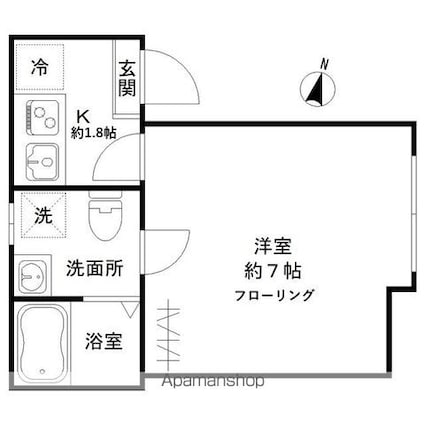 フルール[1K/19.03m2]の間取図