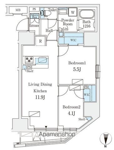 東京都台東区入谷2丁目の賃貸マンションの間取り
