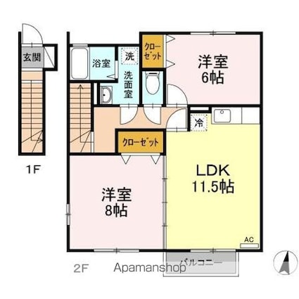 アンビックス利府　弐番館[2LDK/60.81m2]の間取図