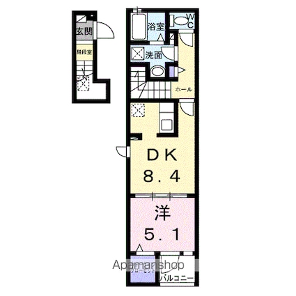 ラシュレ[1DK/38.81m2]の間取図