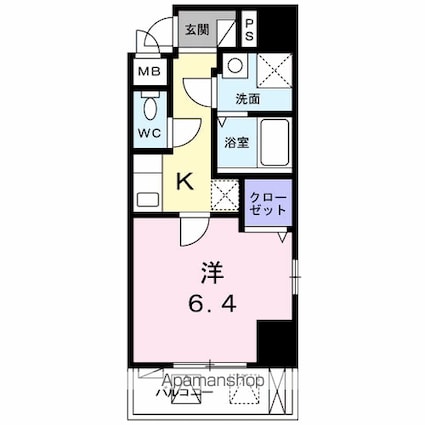 東京都八王子市明神町４丁目[1K/25.37m2]の間取図