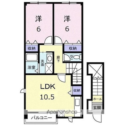 サンライズｋ３　Ａ[2LDK/56.48m2]の間取図