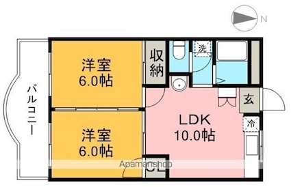 ガーデンハイツ永野Ⅱ[2LDK/46.48m2]の間取図
