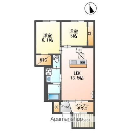 クラポティ新涯[2LDK/57.46m2]の間取図