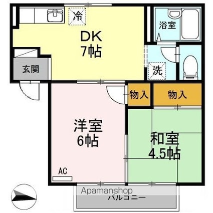 ノーブルハウス　Ａ棟[2DK/38.71m2]の間取図