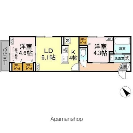 （仮）ＤーＲＯＯＭ白鳥４丁目[2LDK/47.03m2]の間取図