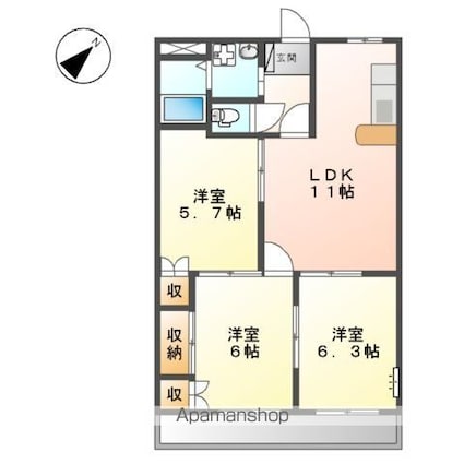 エランドールⅡ[3LDK/61.75m2]の間取図