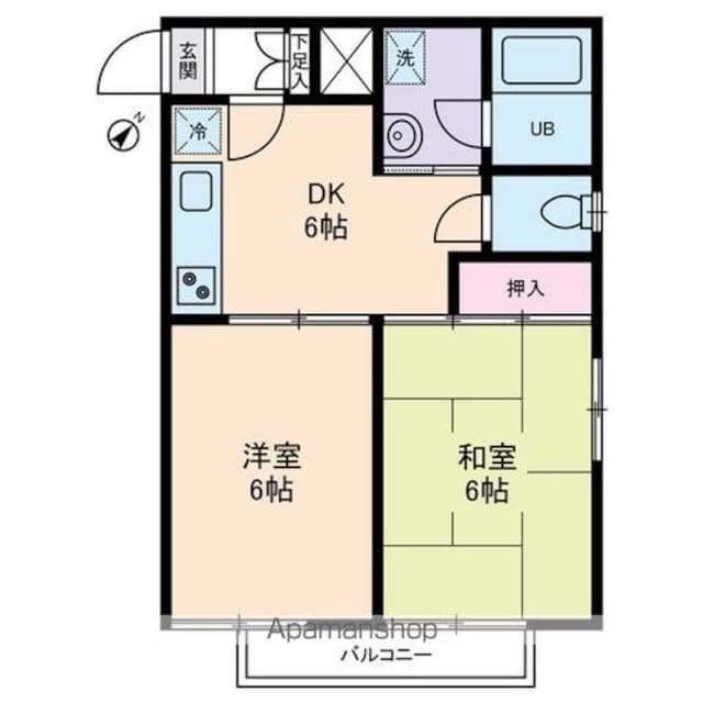 スカイスペース２[2DK/37.44m2]の間取図