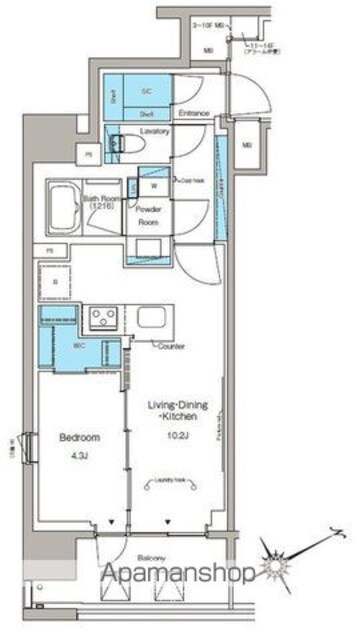 ルフォンプログレ蔵前プレミア[1LDK/40.56m2]の間取図
