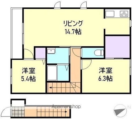 ヴィレ・エトワールＨ[2LDK/68.9m2]の間取図