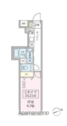 スカイコートリュクス品川大崎[1K/24.21m2]の間取図