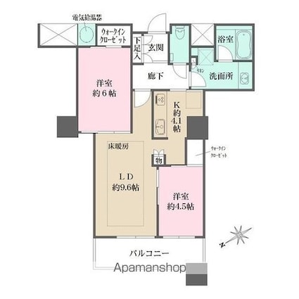 ザ・パークハウス西新宿タワー６０[2LDK/59.51m2]の間取図