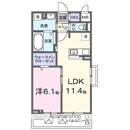 ディアコート唐崎[1LDK/42.51m2]の間取図