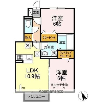 エレガンシエル[2LDK/54.58m2]の間取図